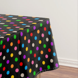 Black Colourful Rainbow Polka Dots Design Tablecloth