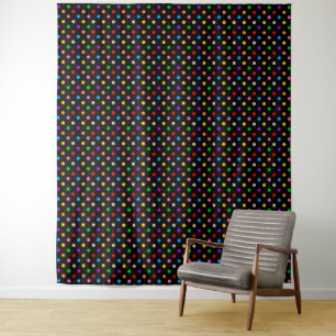 Black Colourful Rainbow Polka Dots Design Tapestry