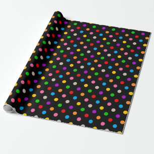 Black Colourful Rainbow Polka Dots Design Wrapping Paper