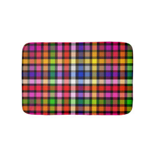 Black Colourful Twill Plaid Tartan Design Bath Mat
