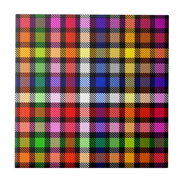 Black Colourful Twill Plaid Tartan Design  Ceramic Tile (Front)