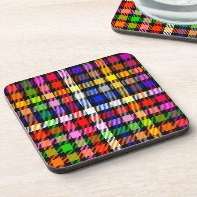 Black Colourful Twill Plaid Tartan Design  Coaster (Creator Uploaded)