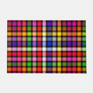 Black Colourful Twill Plaid Tartan Design Doormat