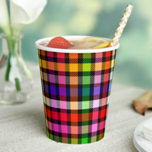 Black Colourful Twill Plaid Tartan Design Paper Cups
