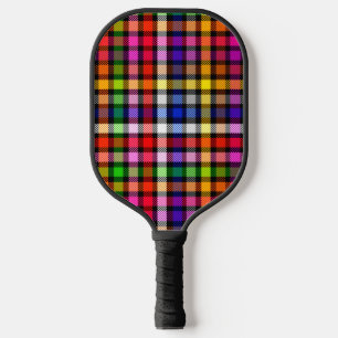 Black Colourful Twill Plaid Tartan Design Pickleball Paddle