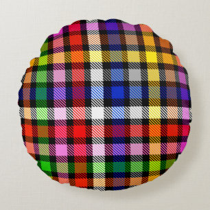 Black Colourful Twill Plaid Tartan Design Round Cushion