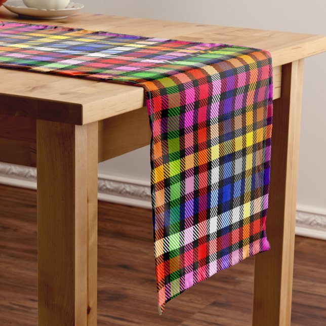 Black Colourful Twill Plaid Tartan Design  Short Table Runner (Creator Uploaded)