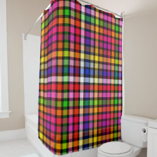 Black Colourful Twill Plaid Tartan Design Shower Curtain
