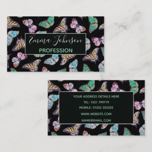 Black Colourful Watercolor Butterflies Business Card