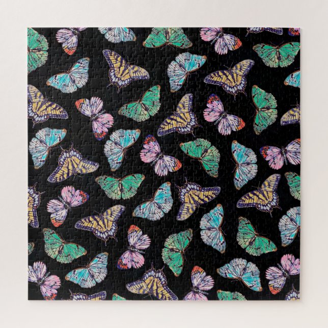 Black Colourful Watercolor Butterflies Jigsaw Puzzle (Vertical)