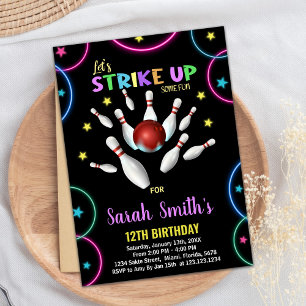 Black Colours Rainbow Bowling Birthday Invitations