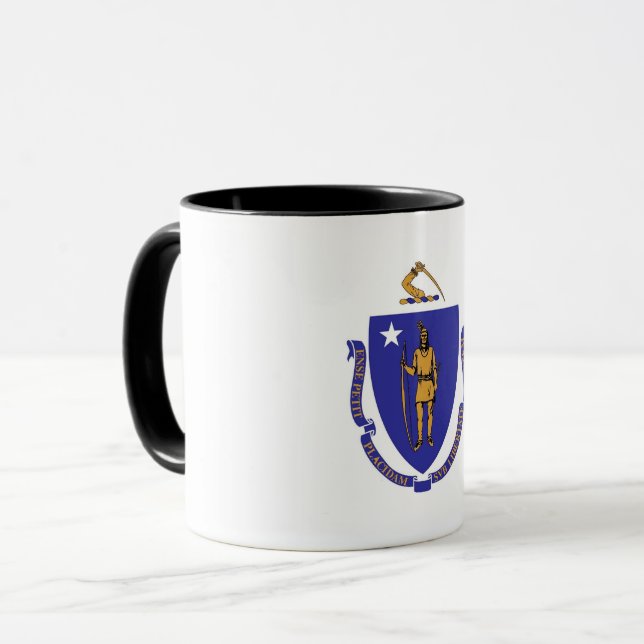 Black Combo Mug with flag of Massachusetts, USA (Front Left)