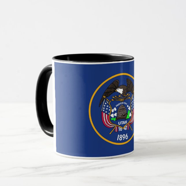 Black Combo Mug with flag of Utah, USA (Front Left)
