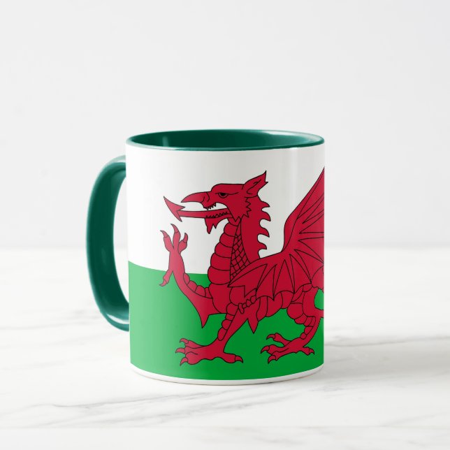 Black Combo Mug with flag of Wales, UK (Front Left)