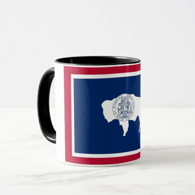 Black Combo Mug with flag of Wyoming, USA (Front Left)