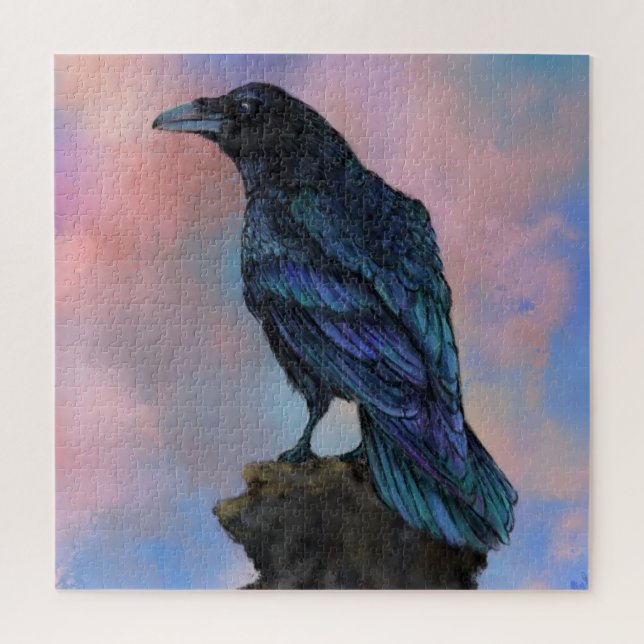 Black Common Raven At Sunset Jigsaw Puzzle (Vertical)