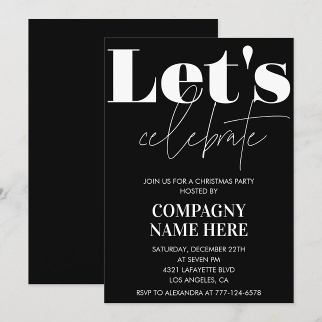Black Company Christmas Party  Let's celebrate Invitation (Front/Back)