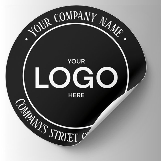 Black Company logo and address  Classic Round Sticker (Creator Uploaded)