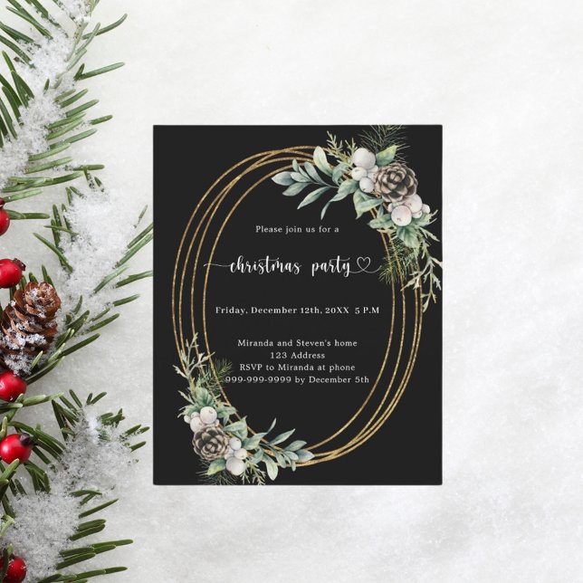 Black cone pine gold Christmas Party invitation (Creator Uploaded)