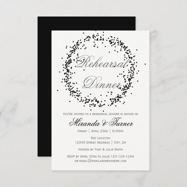 Black Confetti - 3x5 Rehearsal Dinner Invitation (Front/Back)