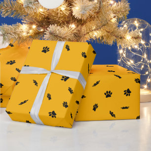 Black Confetti Dog Paw Print Pattern Custom Wrapping Paper