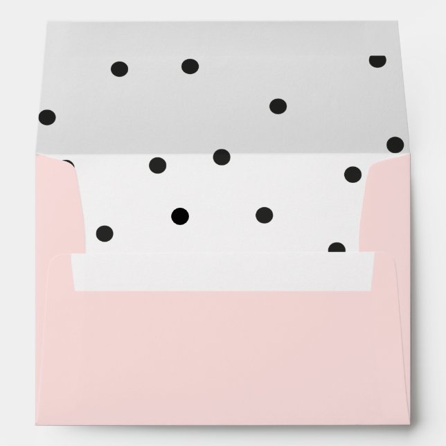 Black Confetti Dots on Pink with Return Address Envelope (Back (Bottom))