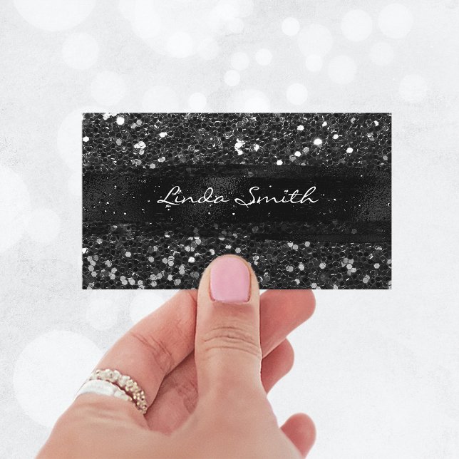 Black Confetti Glitter and Brush Strokes Business Card (Black Confetti Glitter and Brush Strokes Business Card)