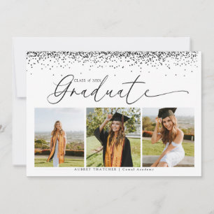 Black Confetti    Photo Collage Graduation  Invitation