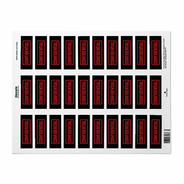 Black Confidential Return Address Label (Full Sheet)