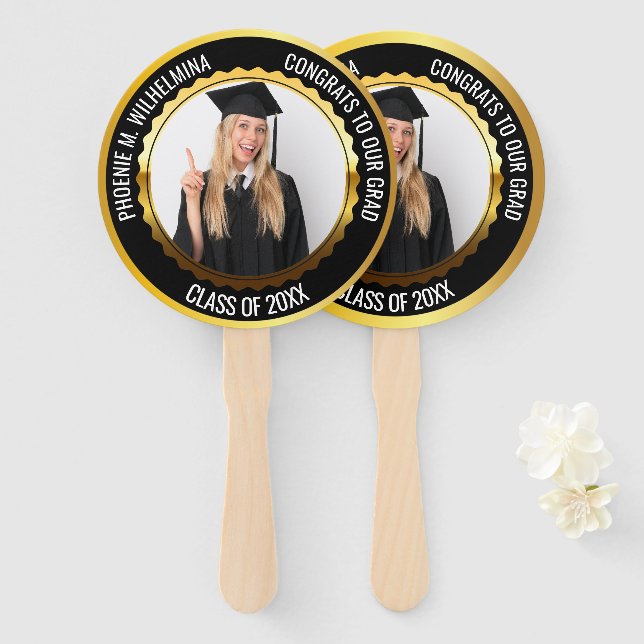 Black Congrats To Our Grad Photo Class of 2025 Hand Fan (Front and Back)