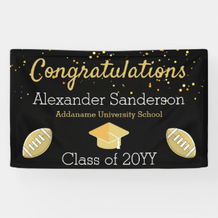 Black Congratulation Football Graduation Banner