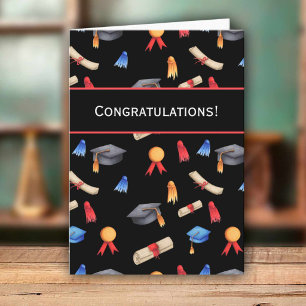 Black Congratulations Diplomas Caps Graduation Card