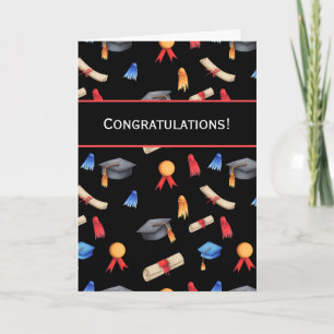 Black Congratulations Diplomas Caps Graduation Card