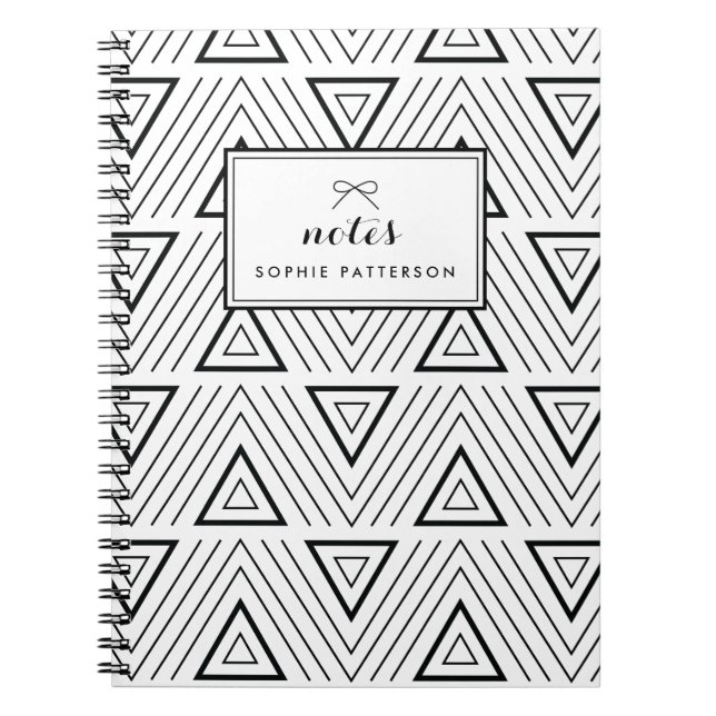 Black Contemporary Triangles Pattern Personalised Notebook (Front)