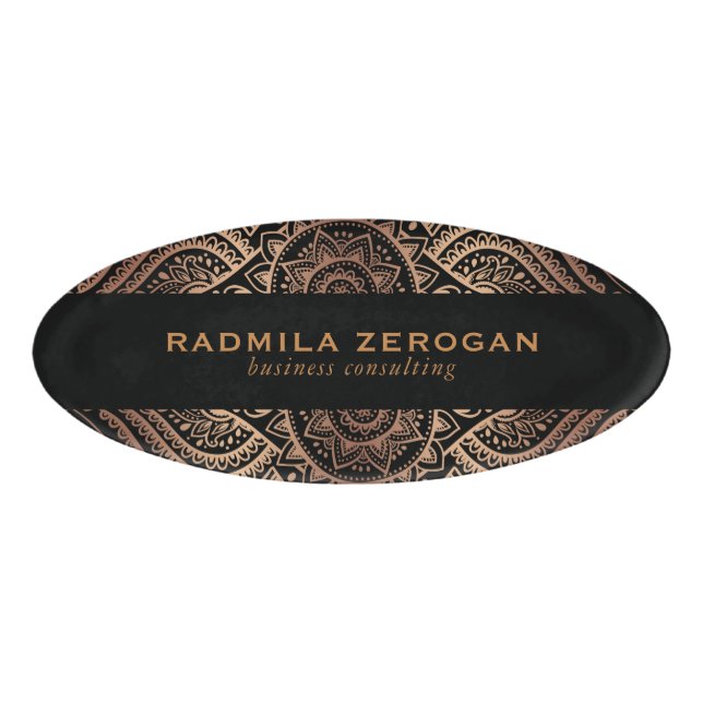 Black & Coper Tones  Paisley Frame Name Tag (Front)