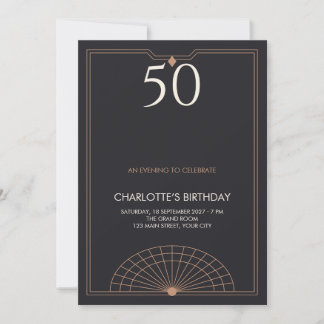 Black Copper Art Deco Milestone Birthday Invitation