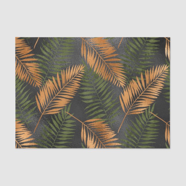 Black Copper Brown Palm Tree Leaf Glam Tropical Tissue Paper (Front)