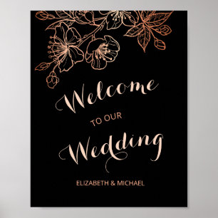 Black Copper Floral   Gothic Wedding Welcome Poster