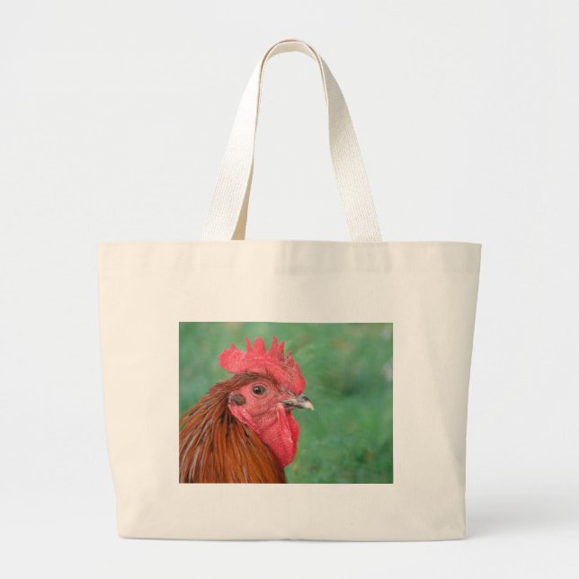 Black Copper Maran Rooster Large Tote Bag (Front)