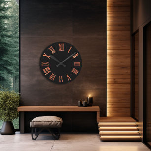 Black Copper Rose Gold Minimal Metallic Urban Round Clock