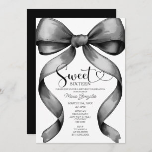 Black Coquette Bow 16th Birthday Invitation 