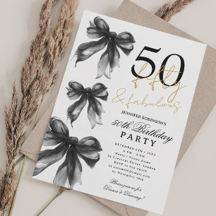 Black Coquette Bow 50 & Fabulous Birthday Party Invitation