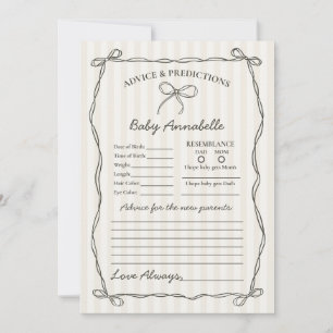 Black Coquette Bow Advice for Baby Shower Card
