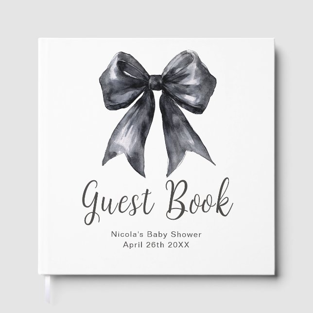 Black Coquette Bow Baby Shower Guest Book (Front)
