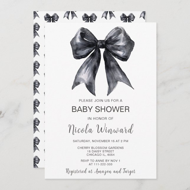 Black Coquette Bow Baby Shower Invitation (Front/Back)