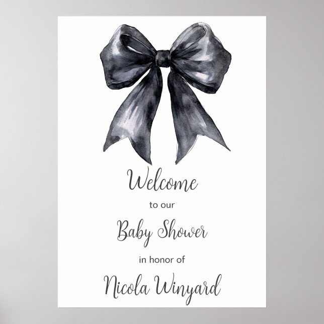 Black Coquette Bow Baby Shower Poster (Front)