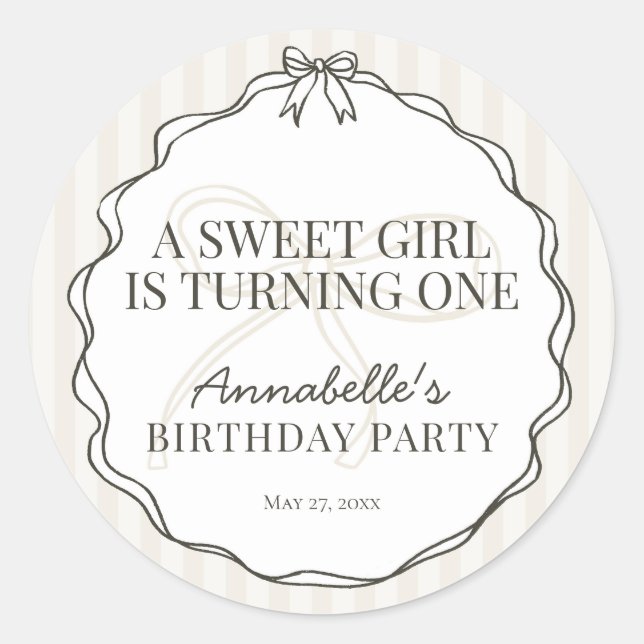 Black Coquette Bow Beige Birthday Invite Seal (Front)