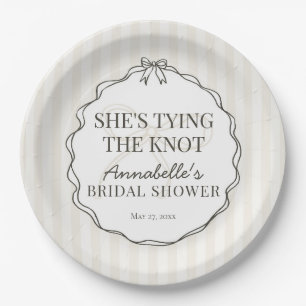 Black Coquette Bow Beige Bridal Shower Brunch Paper Plate