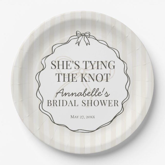 Black Coquette Bow Beige Bridal Shower Brunch Paper Plate (Front)