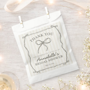 Black Coquette Bow Beige Bridal Shower Dessert Favour Bag